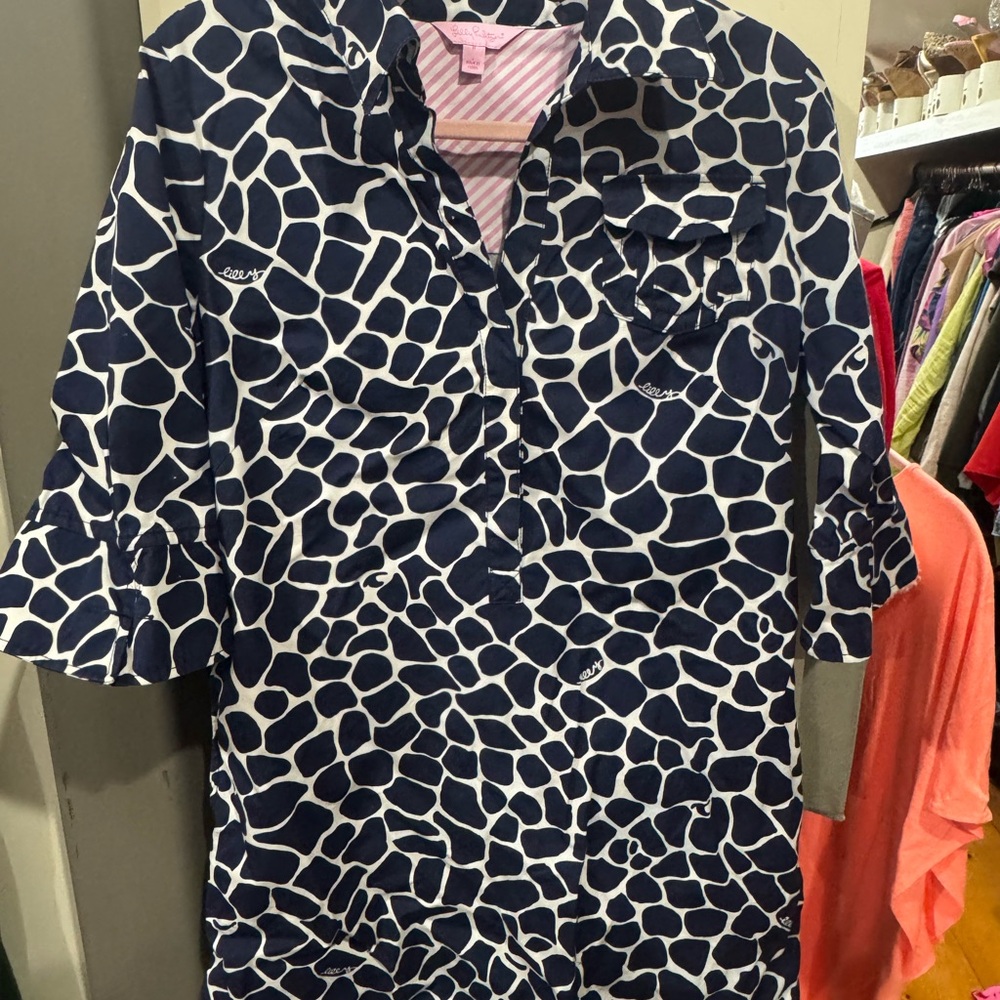 Lilly Pulitzer Navy and White Giraffe Print Dress